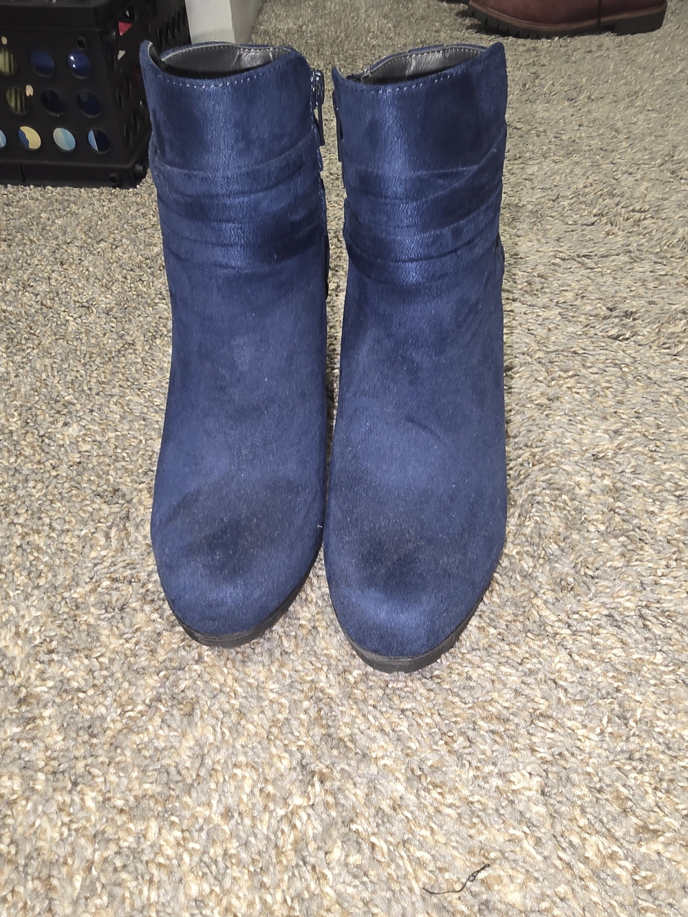 White Mountain Navy Suede Ankle Booties with Block Heel